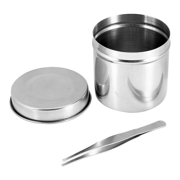 Stainless Steel Disinfection Container, Sterilization Container, Alcohol Box with Tweezers 9cm