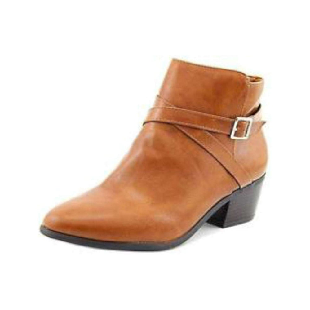 cognac leather booties with heel