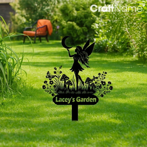Craftnamesign Custom Fairy Garden Stake, Fairy Metal Outdoor Backyard Stake Decor, Gift For Her