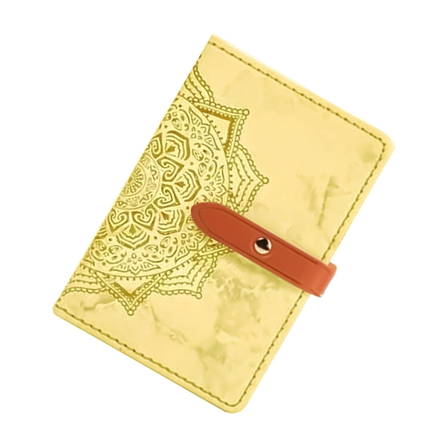 Universal Leather Stick-On Card Holder with Elegant Floral Design - Yellow