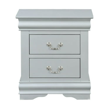 Traditional Style Wooden Nightstand with Two Drawers and Bracket Base in Gray