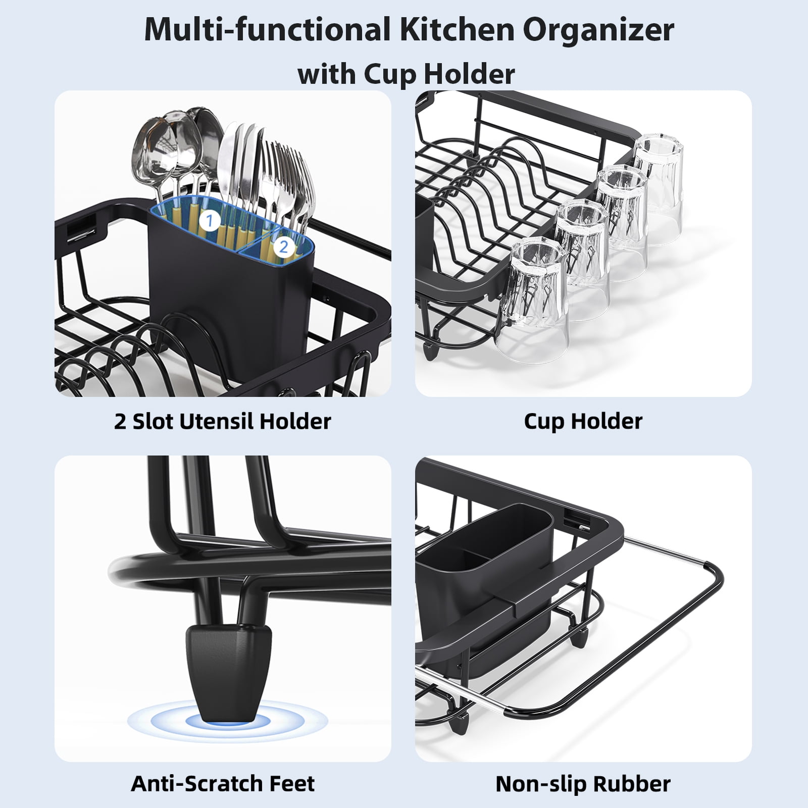 BEHERZT Expandable in Sink Dish Drying Rack, Adjustable Dish Rack Over Sink,Rustproof Dish Drainer for Kitchen Counter