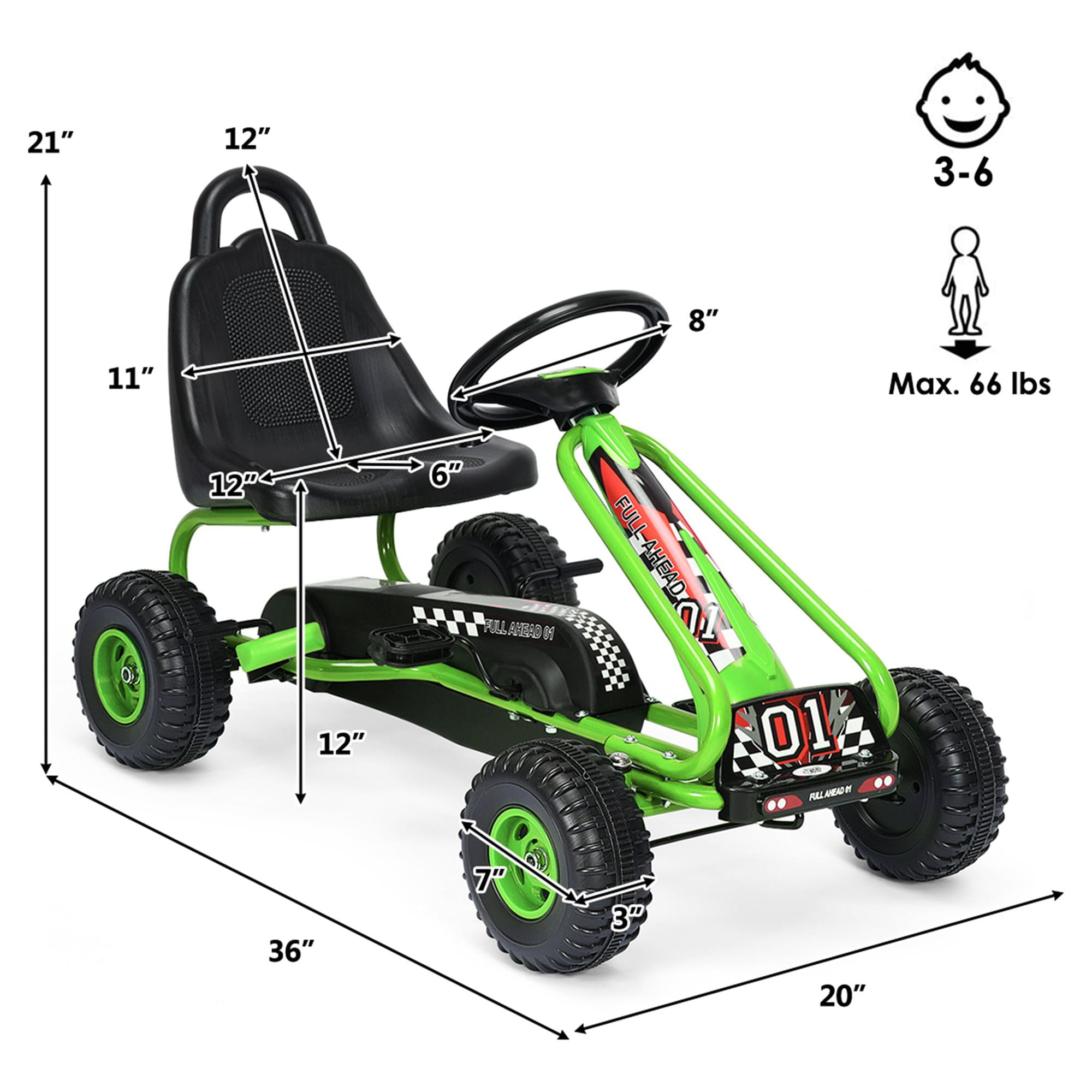 Gymax Kids Pedal Go Kart 4 Wheel Ride On Toys w/ Adjustable