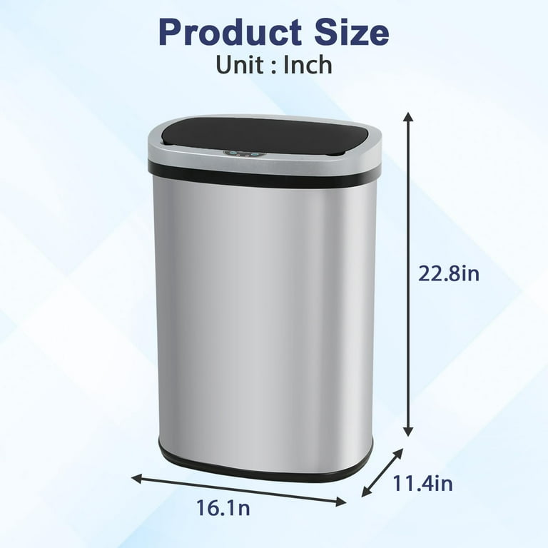 13 Gallon Sensor Kitchen Trash Can With Lid And Odor Filter, Stainless Steel Oval Automatic Trashcan Home Office Bedroom Living Room Garage Large Capacity Slim