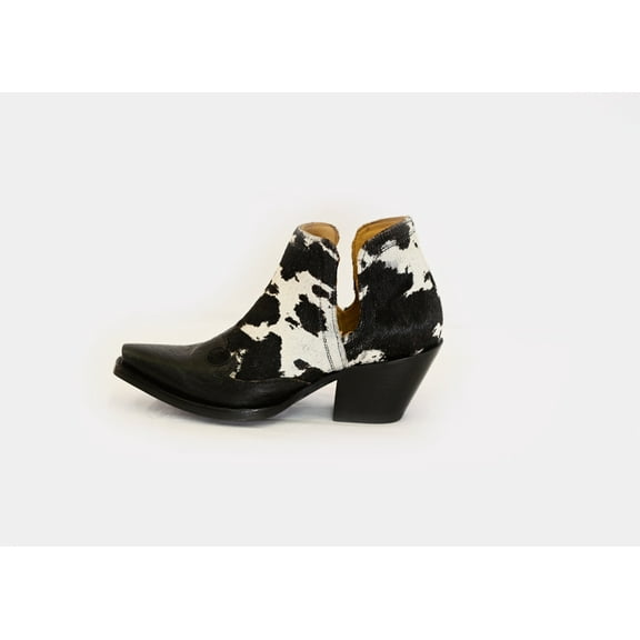 Women's Leather Black and White Hide Ankle-High Bootie