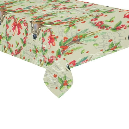 

MYPOP Animal Cute Deer Flower Tablecloth Set 60x104 Inches - Merry Christmas Desk Table Cloth Cover for Wedding Party Decor