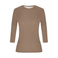 thumbnail image 7 of 3/4 Sleeve Tops for Women Summer Slim Fit Cropped T-shirts Crew Neck Casual Plain Y2k Tshirts Base Tees (M, Coffee), 7 of 7