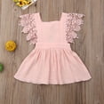 thumbnail image 2 of Franhais Baby Girl Summer Sleeveless Dress Flare Sleeve Lace Patchwork V Back Tutu Sundress Solid Color Square Collar Princess Clothes, 2 of 7