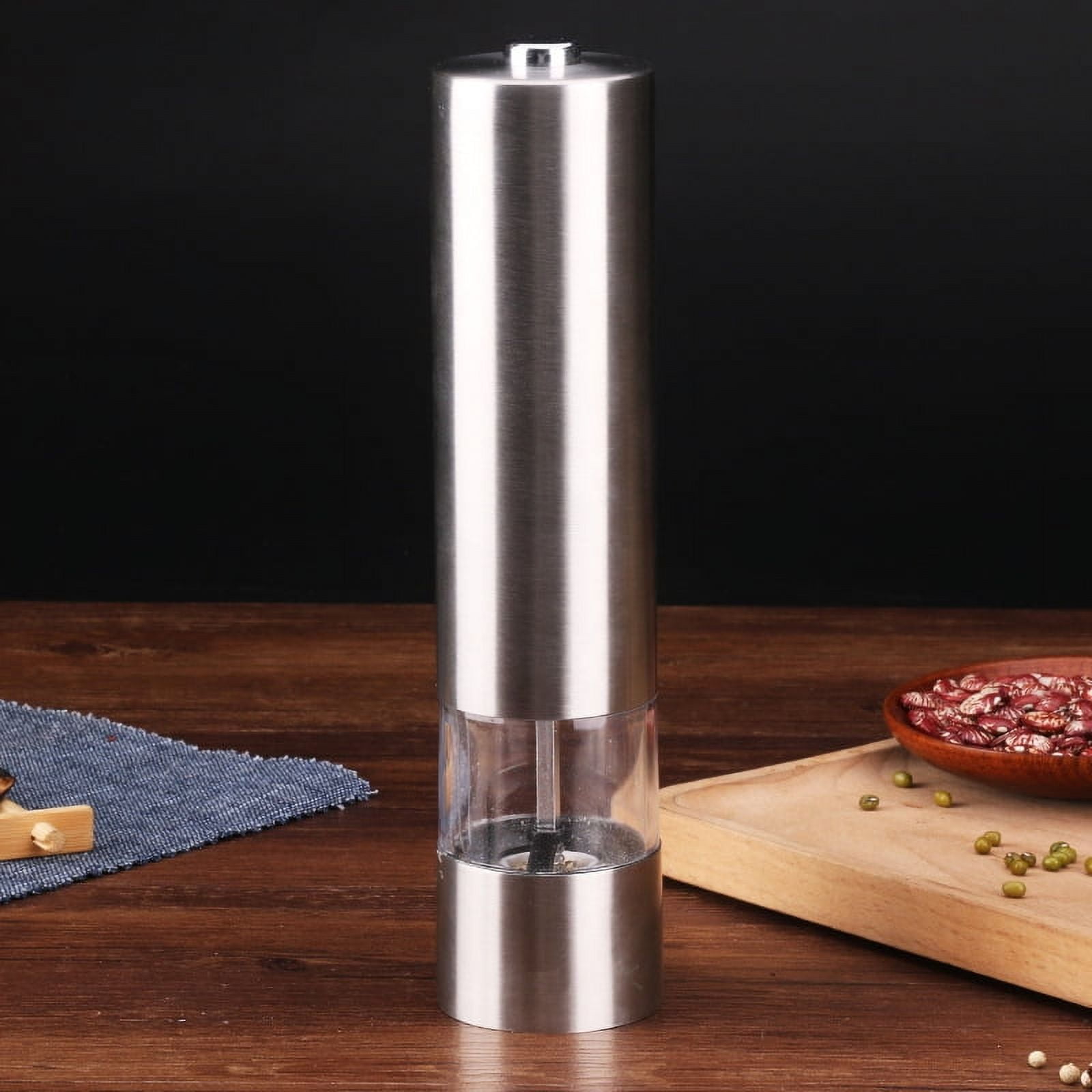 LNKOO Kitchen Electric Pepper/Salt Grinder - Battery Powered Stainless Steel Salt or Pepper Mill - Tall Power Shaker - Automatic Grinder with light - Adjustable Ceramic Coarseness