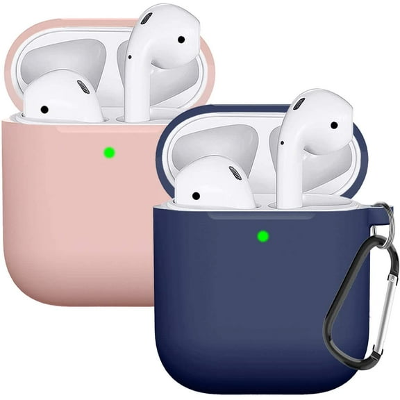 Compatible with AirPods Case Cover Silicone Protective Skin for Airpods Case 2&1 (2 Pack) Sand Pink/Navy Blue