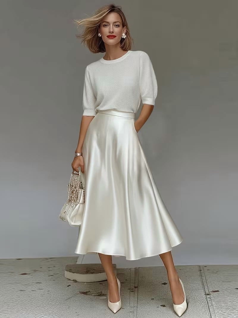 elegant white midi dress White Classy midi dress with open neckline Customized / White