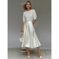 thumbnail image 4 of Hduncf Women's Elegant Satin Midi Skirt Elastic High Waisted A Line Spring Summer Flowy Silk Long Skirts for Women White XL, 4 of 7