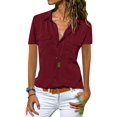 thumbnail image 2 of JustVH Women Short Sleeve Lapel Shirts V Neck Button Down Blouse Tops, 2 of 3
