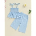thumbnail image 4 of Hirigin Toddler Girl Summer Outfit Plaid Tie-Up Spaghetti Strap Ruched Sleeveless Tank Tops and Loose Pants 2Pcs Clothes Set, 4 of 9