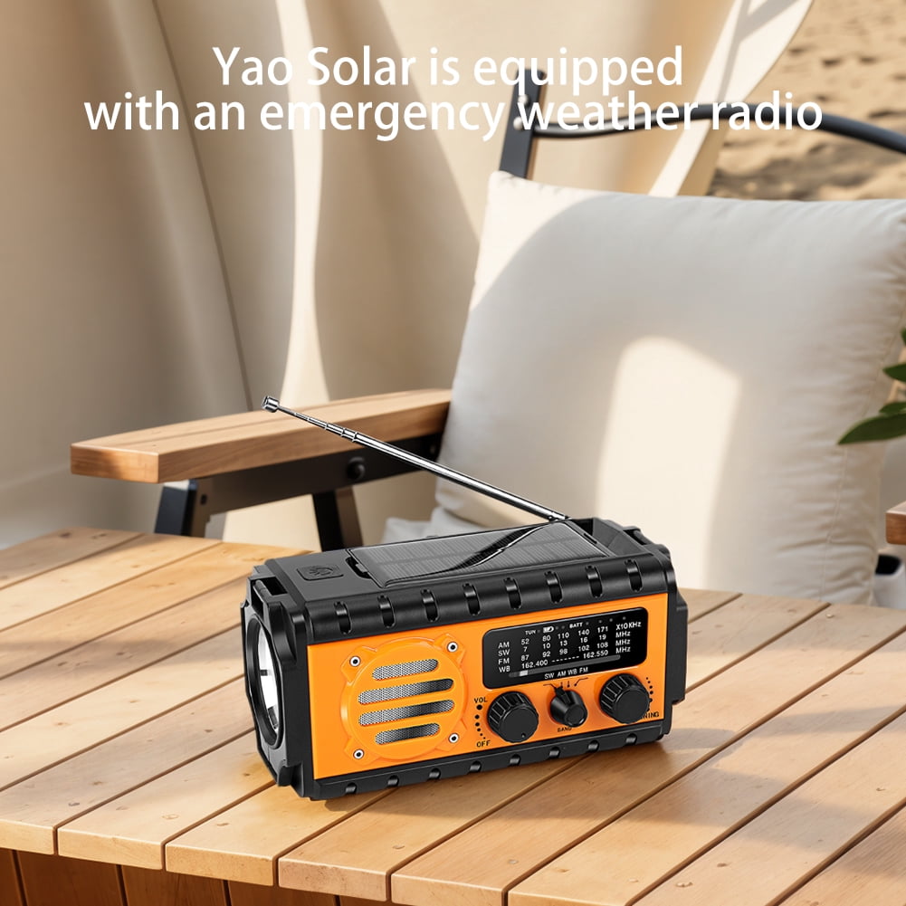 HUISZJ Hand Crank Emergency Radio Solar Powered Radio Portable Weather Radio Solar Radio for Outdoor Camping Emergency(Orange)