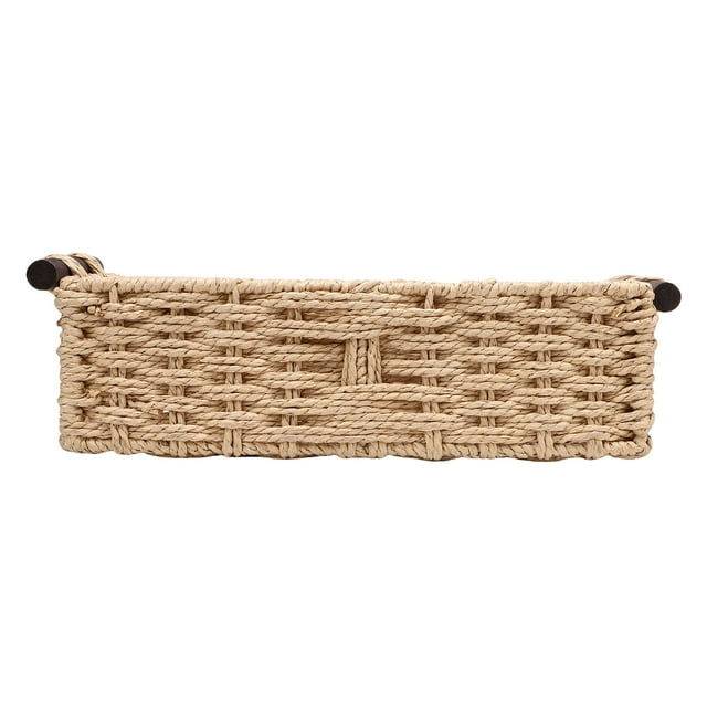 Paper Rope Storage Basket, Handmade Woven Decorative Storage Bin with Wooden Handles, Toilet Paper Basket for Bathroom Living Room Kitchen Organizing