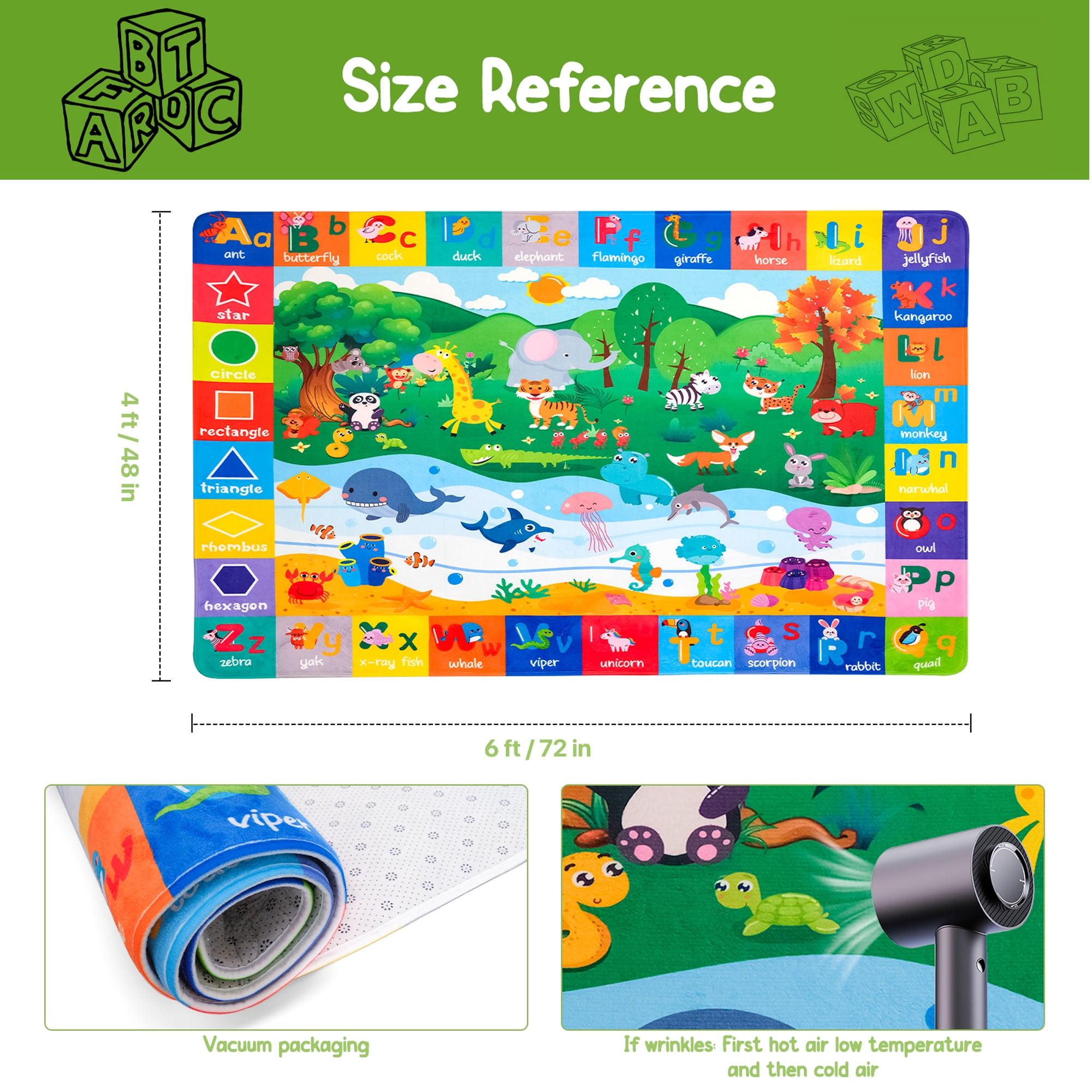 Nefoso Kids Play Rug, Kids Play Mat Educational Alphabet 4ft x 6ft Area Rug for Indoor, Age Group 3+
