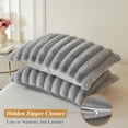 thumbnail image 3 of XeGe Set of 2 Fluffy Faux Rabbit Fur Pillowcases, Cozy Luxury Striped Plush Fuzzy Zippered Pillow Cases, Decorative Shaggy Furry Ribbed Long Pillow Shams Bedroom Living Room 20x36, King, Light Grey, 3 of 7