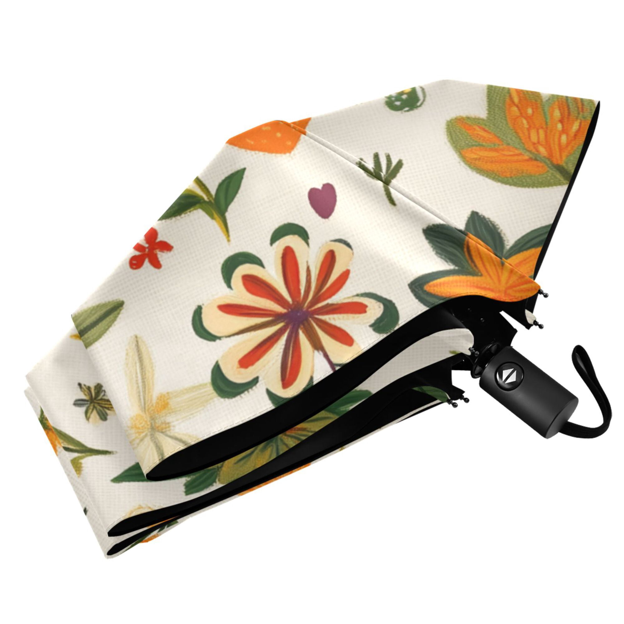 FORMRS Travel Umbrella Folding Auto Open Close Windproof Rain UV Protection, Leaves Pattern
