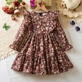 thumbnail image 2 of FAOWME Big Girls Dresses Long Sleeve Round Neck Floral Print Elegant Fashion Dress For Autumn Winter Holiday Party Brown 5-6 Years, 2 of 7