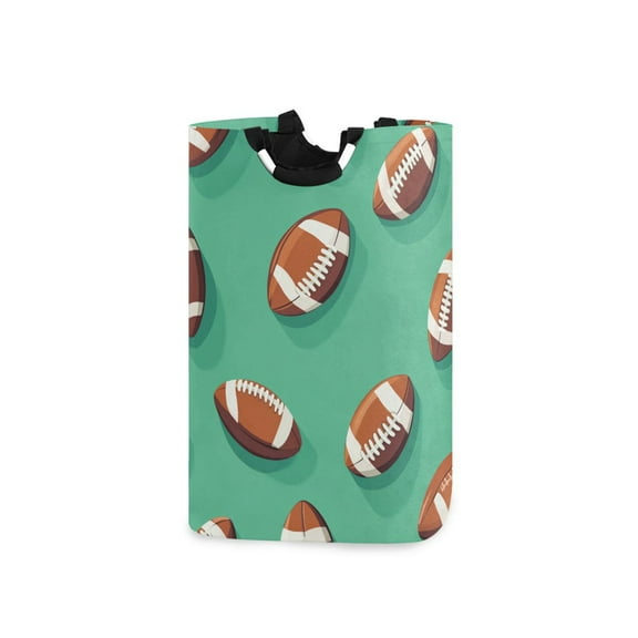 Yayeee Freestanding Laundry Hamper with Handle Collapsible Large Storage Basket for Clothes, Green American Footballs