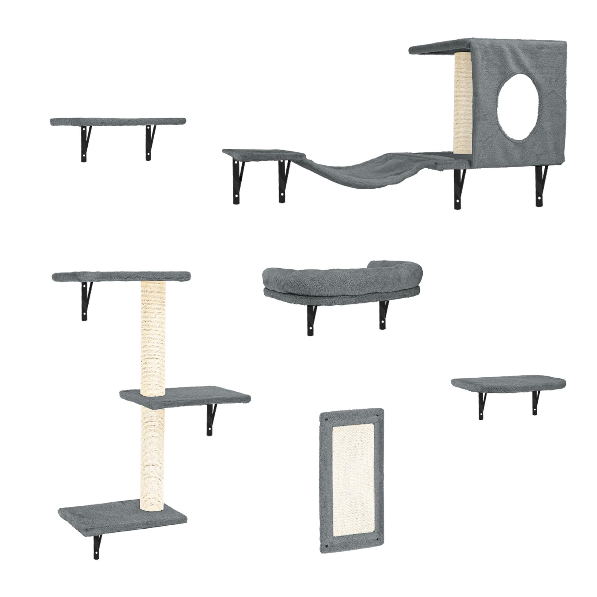 Pefilos Cat Wall Shelves and Perches Set of 6 with Cat Perch, Indoor Cat Condo for Sleeping Playing Lounging Climbing Cat Tree House, Gray Pefilos Cat Wall Shelves and Perches Set of 6 with Cat Perch, Indoor Cat Condo for Sleeping Playing Lounging Climbing Cat Tree House, Gray