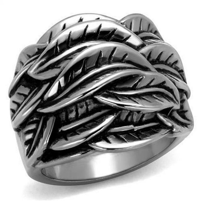 High Polished No Plating Stainless Steel Ring with Epoxy, Jet - Size 12