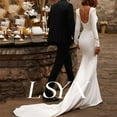 thumbnail image 4 of LSYX Elegant Square Neck Long Sleeves Crepe Mermaid Wedding Dress Zipper Back Court Train Bridal Gown Custom Made, 4 of 4