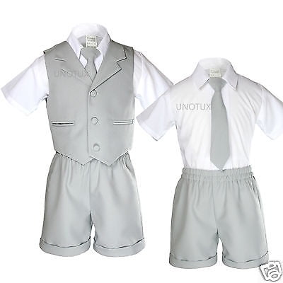 

New Gray Infant Boy & Toddler Formal Vest Shorts Suit Outfits S M L XL 2T 3T 4T