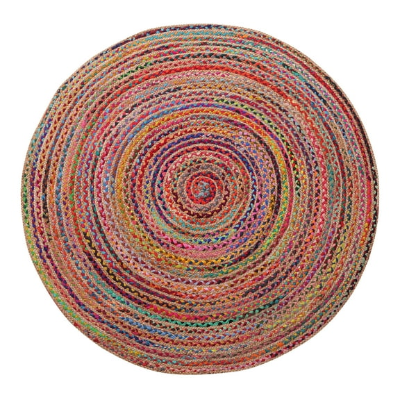 LR Home Ian 3' Round Rainbow Braided Stripe Indoor Area Rug