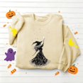 thumbnail image 4 of Smupbvky Halloween Print Sweatshirts Women Dressy Witch Graphic Tops Long Sleeve Crew Neck Pullover Fall Casual Holiday (S, Khaki), 4 of 5