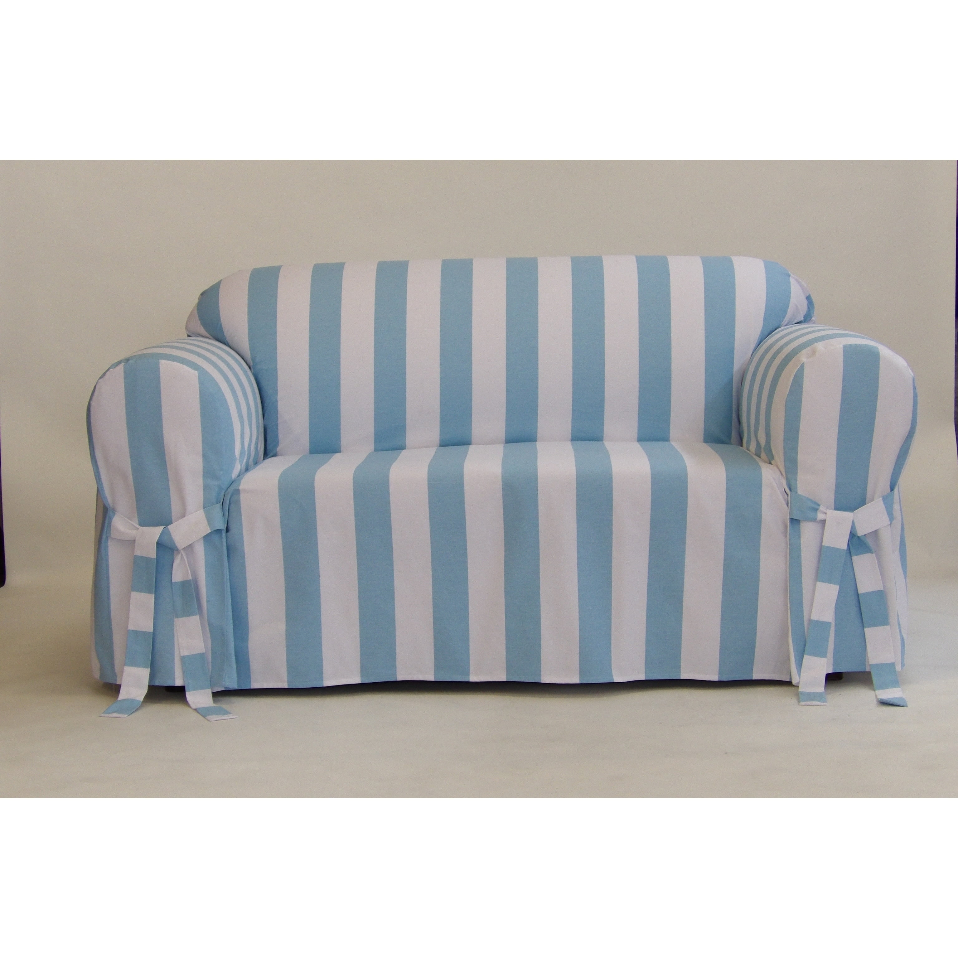 Classic Slipcover Cabana stripe one piece sofa slipcover blue/white ...