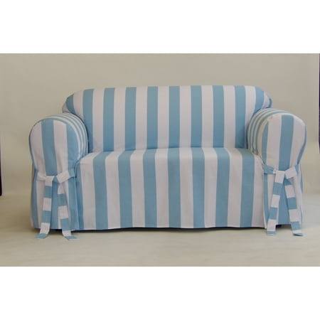 Classic Slipcover Cabana Stripe One Piece Sofa Slipcover Blue White
