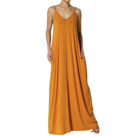 TheMogan Women's PLUS V-Neck Jersey Casual Beach Cami Long Maxi Dress W Pocket