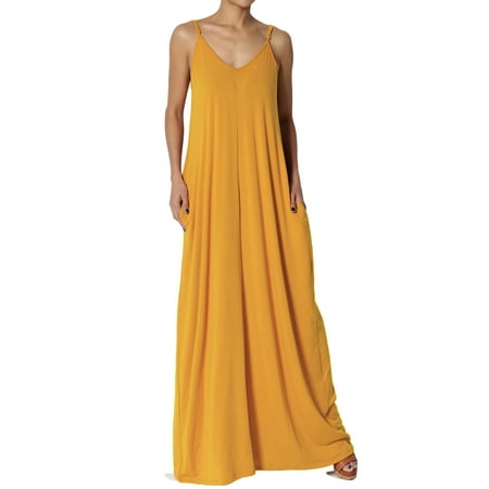 TheMogan Women's PLUS V-Neck Jersey Casual Beach Cami Long Maxi Dress W Pocket