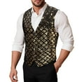 thumbnail image 2 of FAWUUDO Men's Single Breasted V-neck Suit Vest Slim Fit Floral Printed Party Dress Waistcoat Gold, 2 of 8