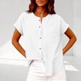 thumbnail image 4 of Fabrcox Women's Linen Tops Short Sleeve Loose Fit Lightweight Women's Button Down Shirt Trendy Travel Beach Spring Summer Blouse Women with Pocket, 4 of 7