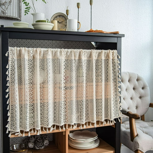 Jinsinto Lace Valance Curtains for Windows White Embroideried Floral Curtains Valance Lace Cafe Curtain Sheer Window Valance Kitchen Curtain, 17 by 57-Inch,2 Pcs