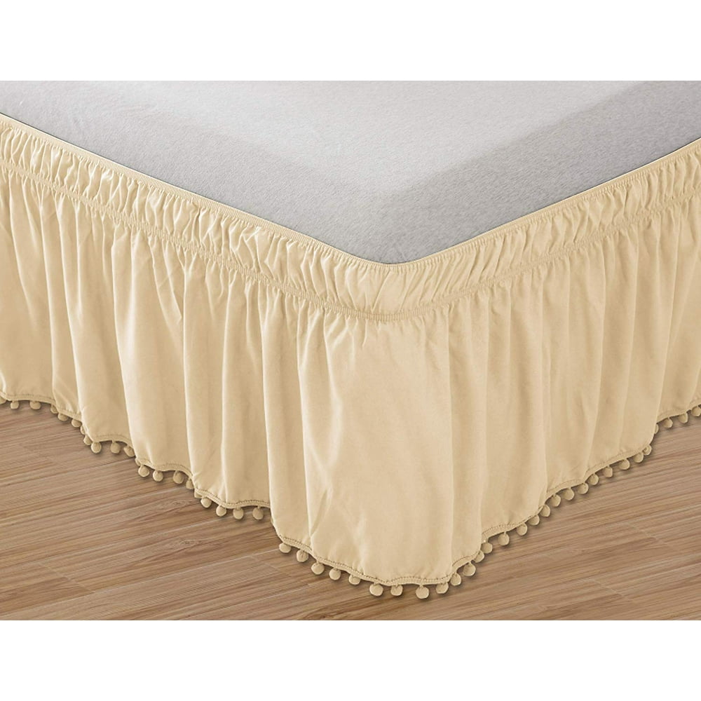 Elegant Comfort Luxury TopKnot Tassle PomPom Fringe Ruffle Bed Skirt