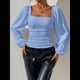 thumbnail image 5 of Blusa Corta de Larga con Cuello Cuadrado y Mangas Abullonadas para Mujer Azul L, 5 of 10