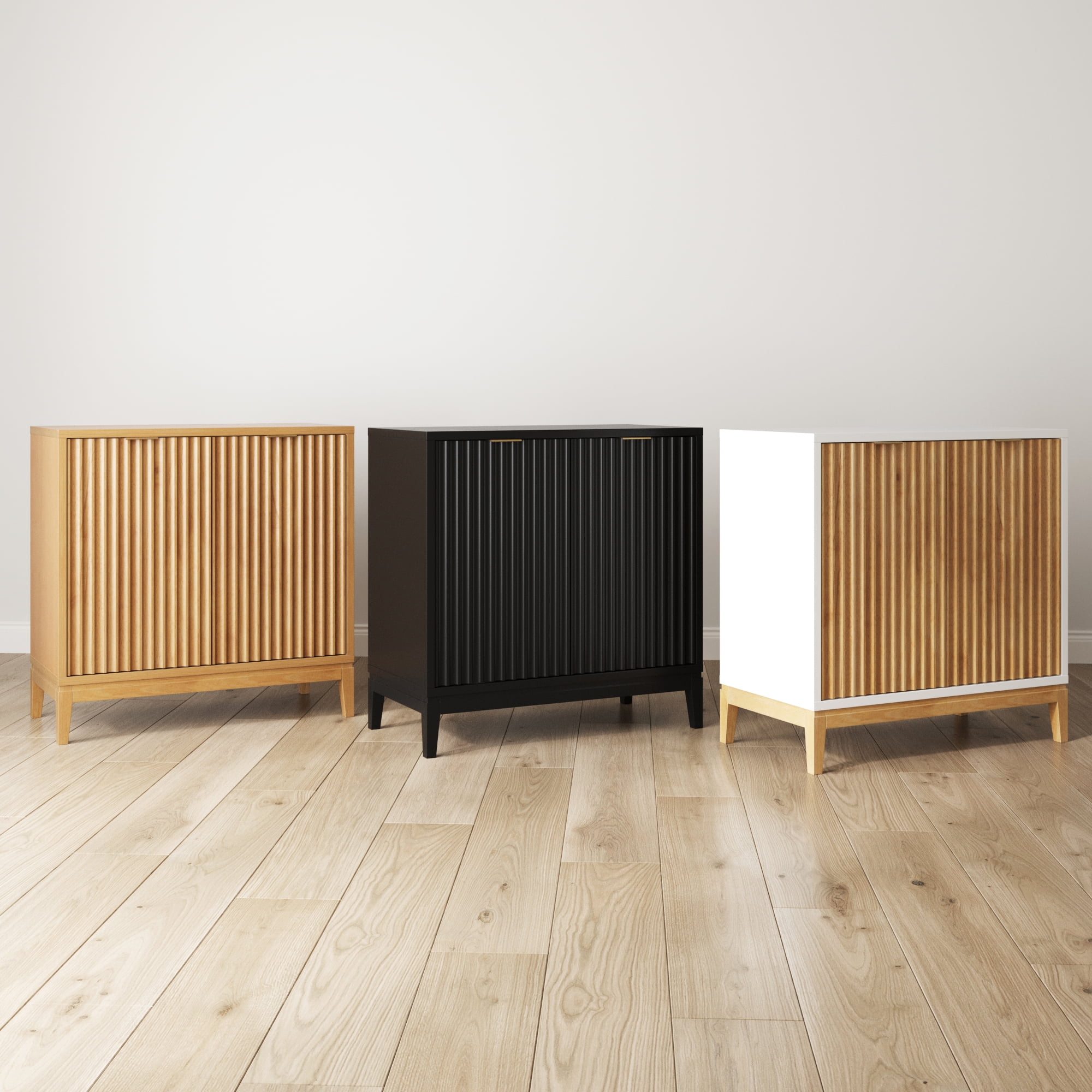 Nathan James Jasper Modern Sideboard, Kitchen Storage Cabinet with Fluted Doors, Accent Storage for Kitchen or Living Room, White/Warm Pine