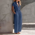 thumbnail image 6 of IUYRTFE Women V Neck Short Sleeve Wide Leg Jumpsuit with Drawstring Waist and Pockets for Vacation Beach Summer, 6 of 6