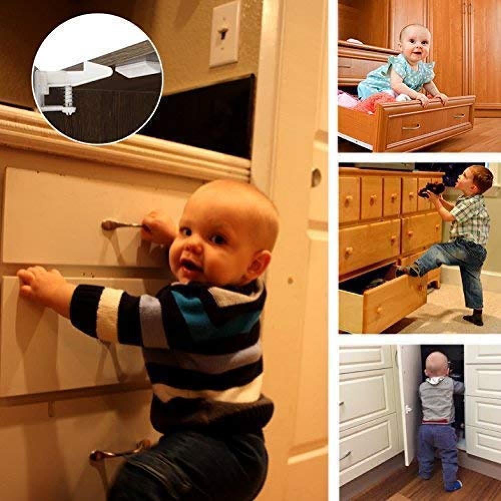 Child Safety Cabinet Locks, Baby Proofing Spring Locks for Universal Use, No Drilling Required, Invisible Design for Seamless Home Integration, 3M Adhesive for Easy Application,
