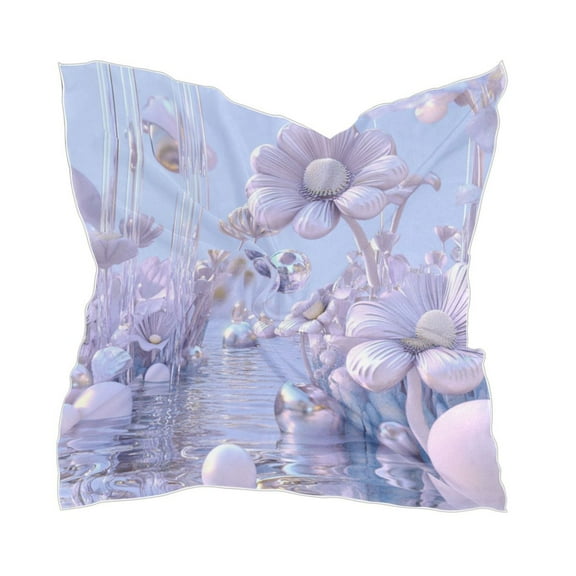 Pale Lavender Floral Women's Fashion Soft Scarf Square Satin Head Scarf Neck Scarf Head Hair Wraps