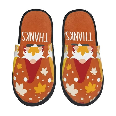 Balery Happy Thanksgiving Three Gnomes Slient Indoor Furry Fleece Comfort House Shoes Soft Non-Slip Home Shoes Cotton slippers House Slippers-- Large