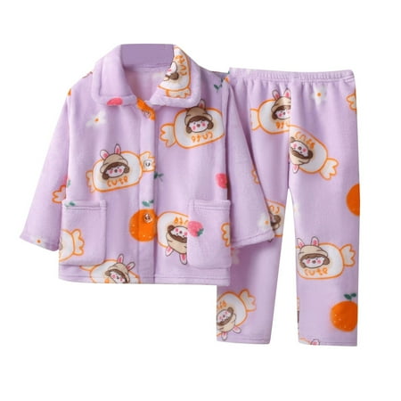 

ZRBYWB Kids Girl Outfits Pajamas Set Warm Winter Fall Sleepwear Soft Tops Pants Sets With Pockets Fashion