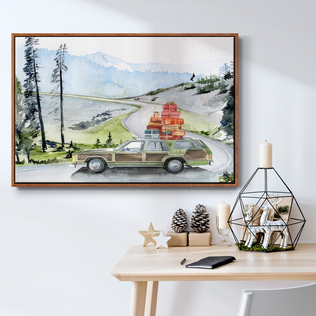 Holiday Vacation II - Framed Gallery Wrapped Holiday Canvas - 17 x 25 - Rosewood Frame