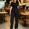 thumbnail image 5 of Cagogo Women Plus Size 2 Piece Set Casual Summer Cruise Outfits Loose Short Sleeve Crew Neck Tops Comfy Pants Matching Lounge Sets Tracksuits Travel Airport Clothes, Black 4XL, 5 of 6