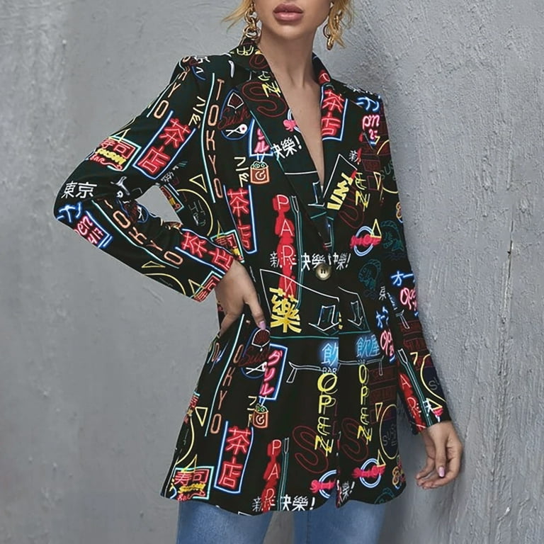 yoeyez Blazers for Women Casual 2025 Women's Casual Graffiti Print