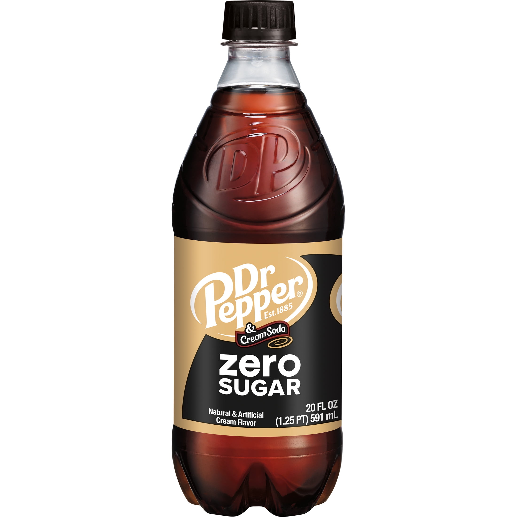 Dr Pepper & Cream Zero Sugar Soda Pop, 20 fl oz, Bottle